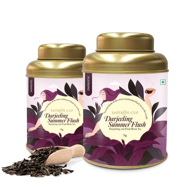 Darjeeling Summer Flush Tea by Saffron Cup - 150g Pack of 2 | Premium Darjeeling Black Tea | 100% Natural, Fresh & Flavorful (Airtight Double-Lid Tin-2) - saffroncup